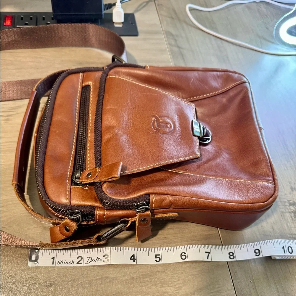 Brown Leather Messenger Bag for Men Bullcaptain